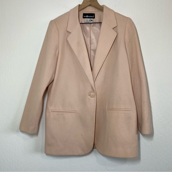 Sag Harbor Vintage Women’s 10 Pink Wool One Button V Neck Blazer Jacket - Picture 9 of 10